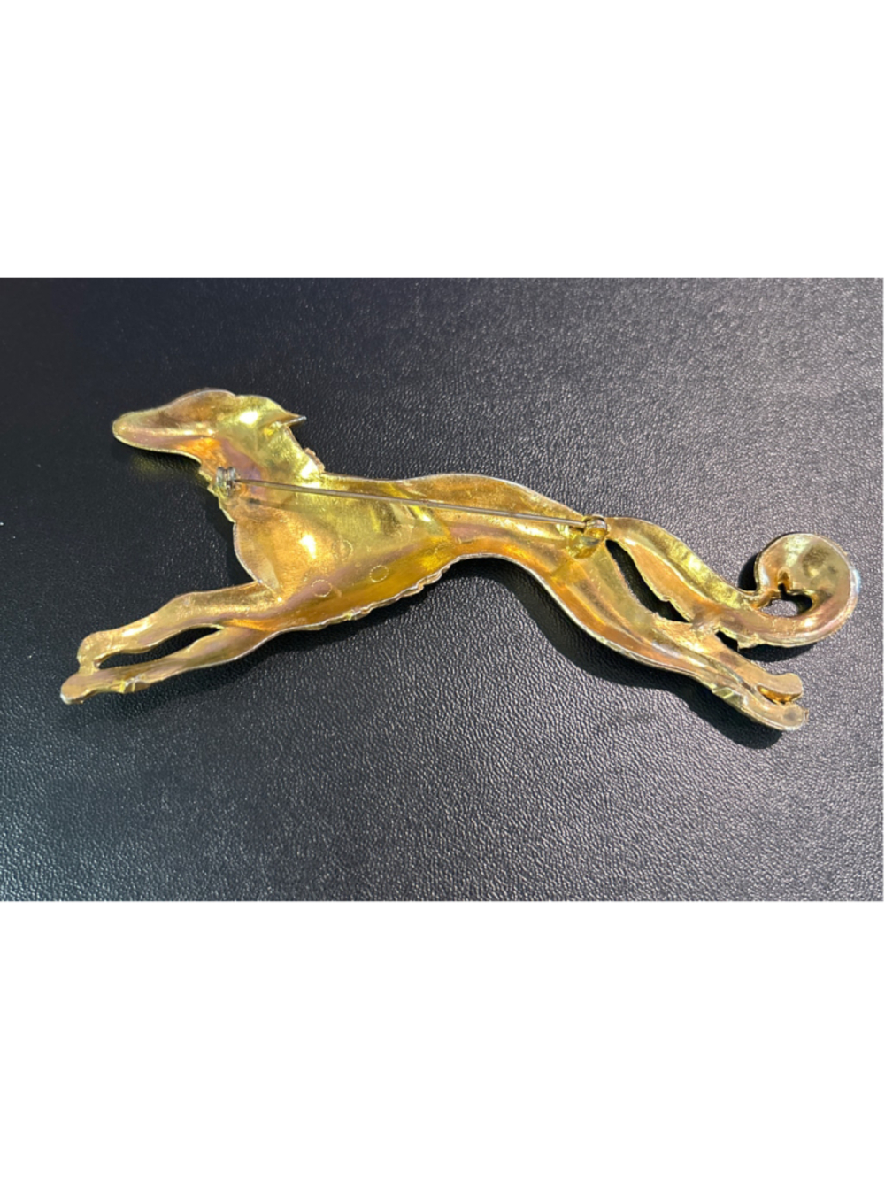 Women's vintage Saluki Brooch One Size Gold Green - Picture 2 of 6